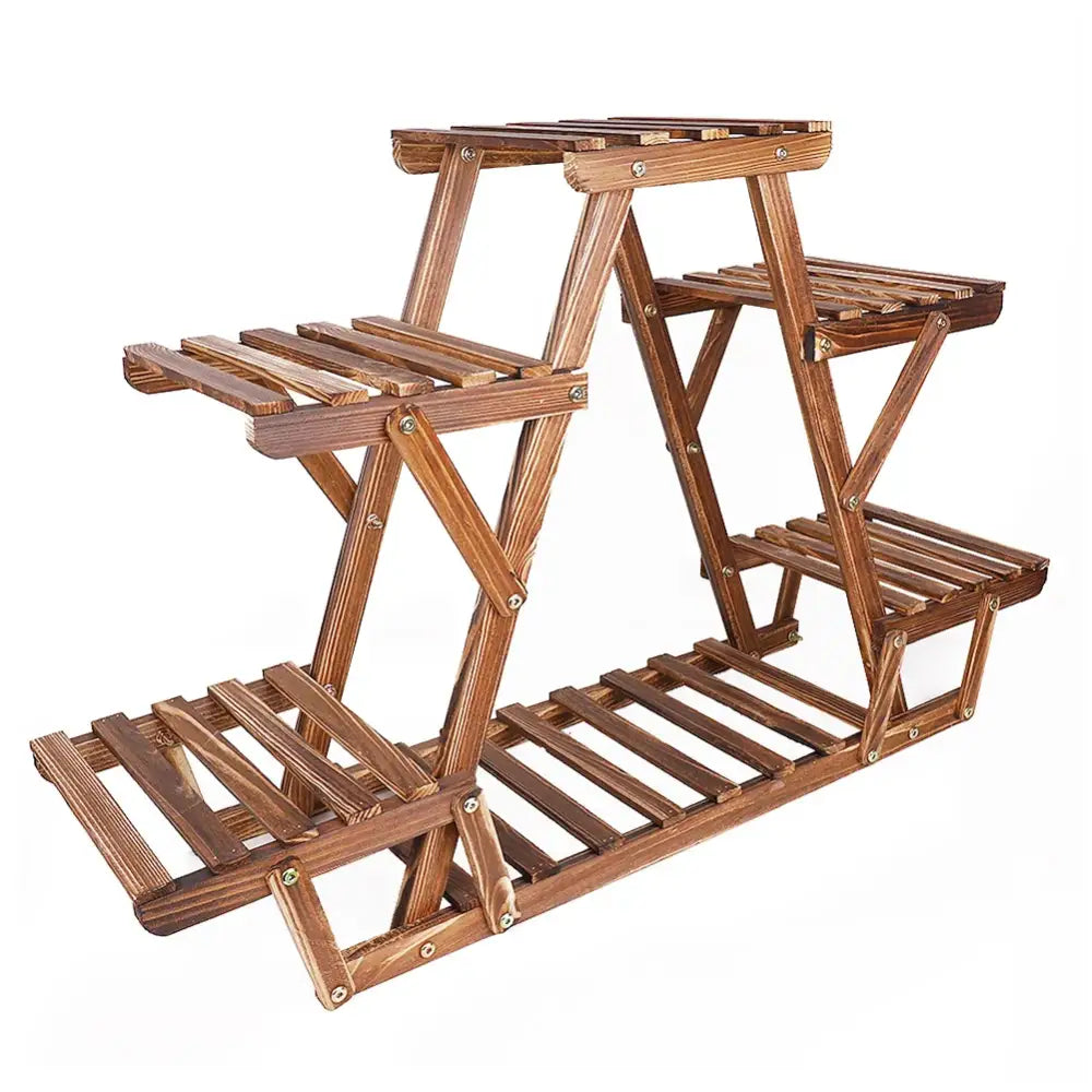 Triangular brown wooden plant stand living room folding shelves