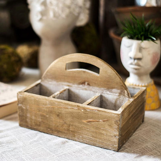Wooden box basket with carry handle rustic finish three compartments by RusticReach on Tampa Home & Garden Store