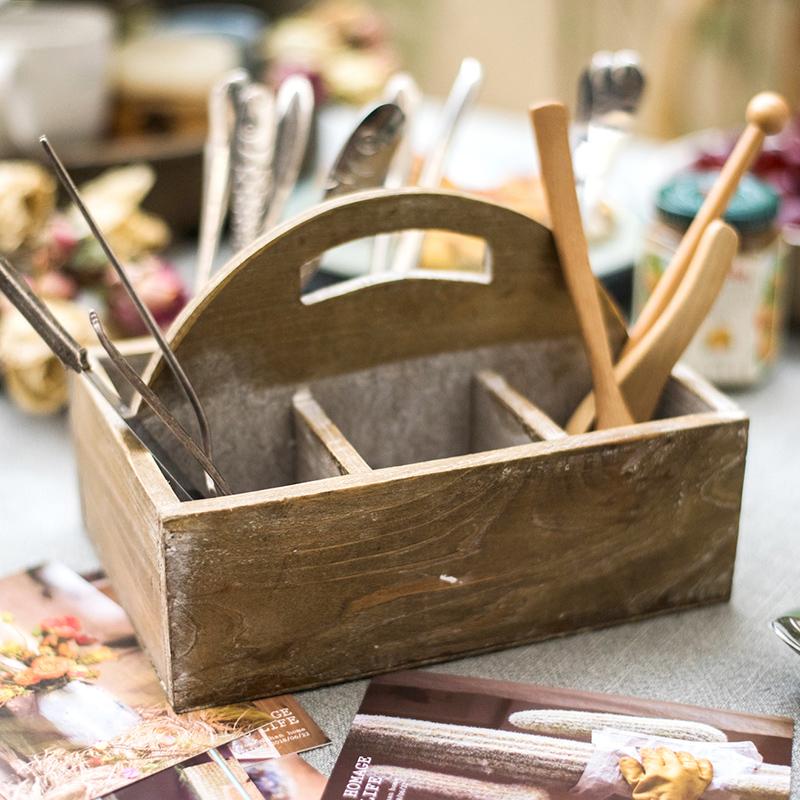 Wooden box basket with carry handle, rustic finish, divided sections, RusticReach on Tampa Home & Garden Store