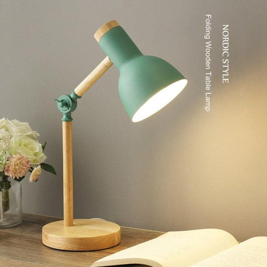 Wooden desk lamp with green shade and adjustable arm, Stevvex Nordic LED table lamp on Tampa Home & Garden Store