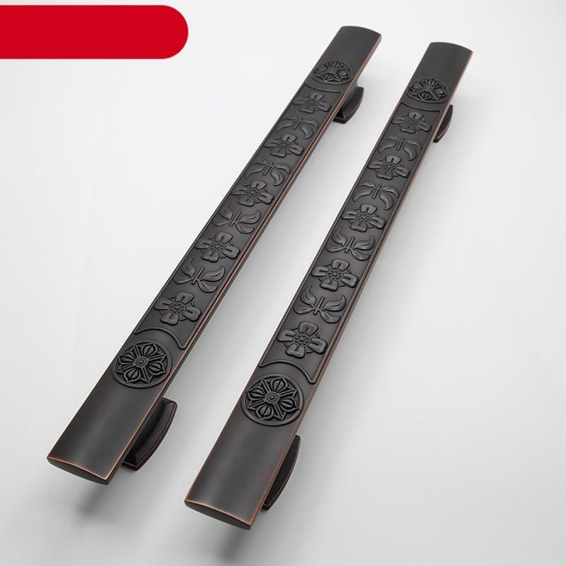 Wooden door pull handles black with floral pattern, surface mounted, pair Stevvex on Tampa Home & Garden Store