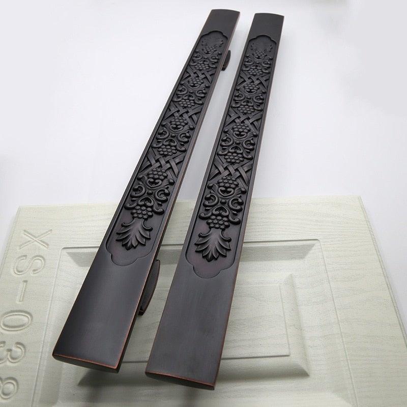 Stevvex antique black door pull handles with ornate floral carving, 2-pack for cabinets on Tampa Home & Garden Store