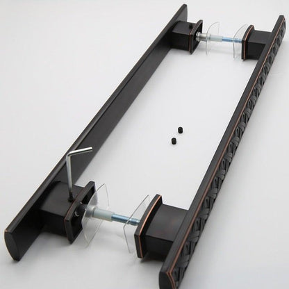 Wooden door barn pull handle set in antique black with surface-mount hardware on Tampa Home & Garden Store