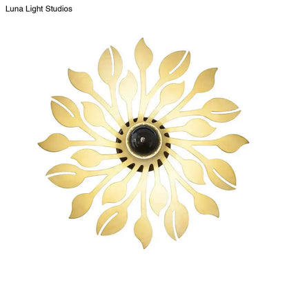 Wooden Floral Wall Sconce: Simple Style, 1 Head Beige Lighting Fixture for Bedroom