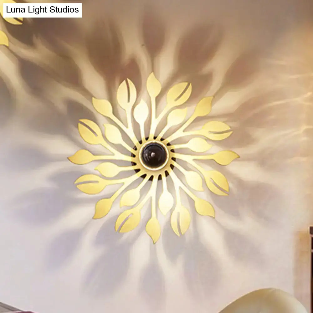 Wooden Floral Wall Sconce: Simple Style, 1 Head Beige Lighting Fixture for Bedroom