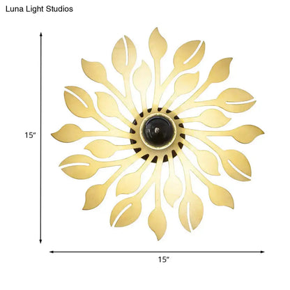Wooden Floral Wall Sconce: Simple Style, 1 Head Beige Lighting Fixture for Bedroom