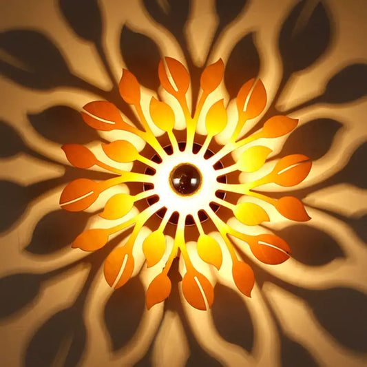 Wooden Floral Wall Sconce: Simple Style, 1 Head Beige Lighting Fixture for Bedroom - Tampa Home & Garden Store
