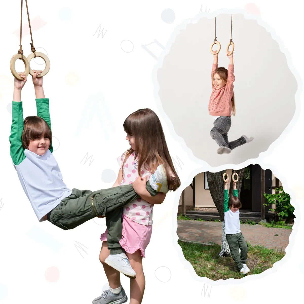 Goodevas wooden gymnastic rings for kids single swing in natural wood with ropes on Tampa Home & Garden Store