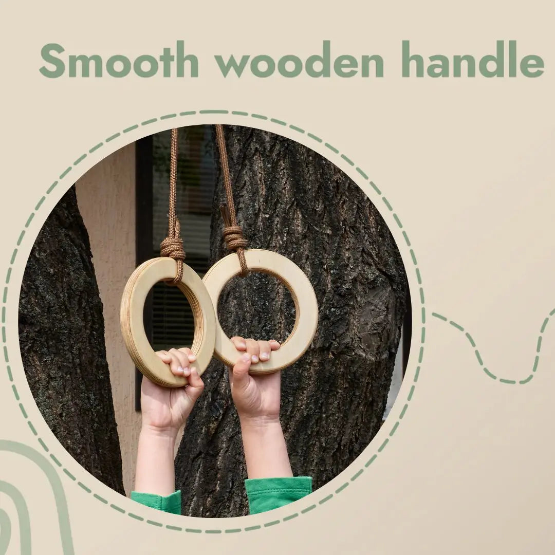 Goodevas wooden gymnastic rings for kids, natural wood rings with rope, 2-ring swing on Tampa Home & Garden Store