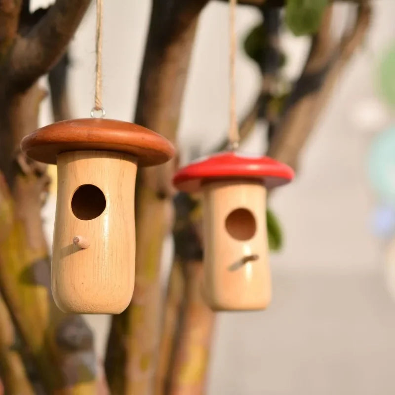 Wooden Hanging Hummingbird House Feeder