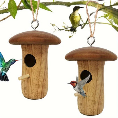 Wooden Hanging Hummingbird House Feeder