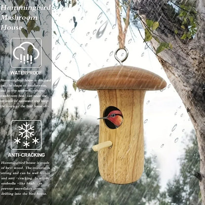 Wooden Hanging Hummingbird House Feeder
