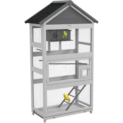 Modern gray wooden bird aviary by Decorbites, multi-level outdoor cage with mesh panels on Tampa Home & Garden Store
