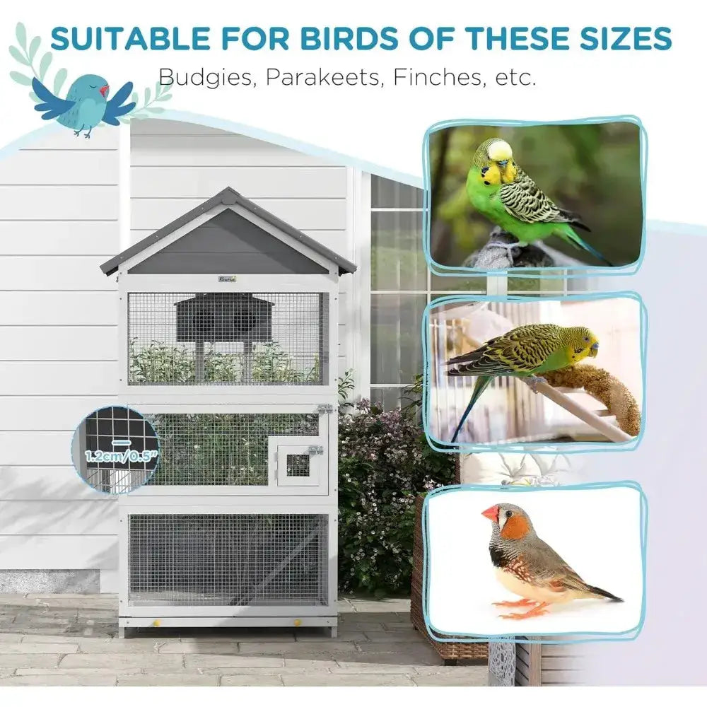 Modern gray wooden bird aviary multi-level outdoor cage by Decorbites for budgies, finches on Tampa Home & Garden Store