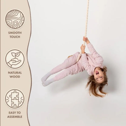 Single wooden rope swing for kids by Goodevas, natural wood rope, easy to assemble on Tampa Home & Garden Store