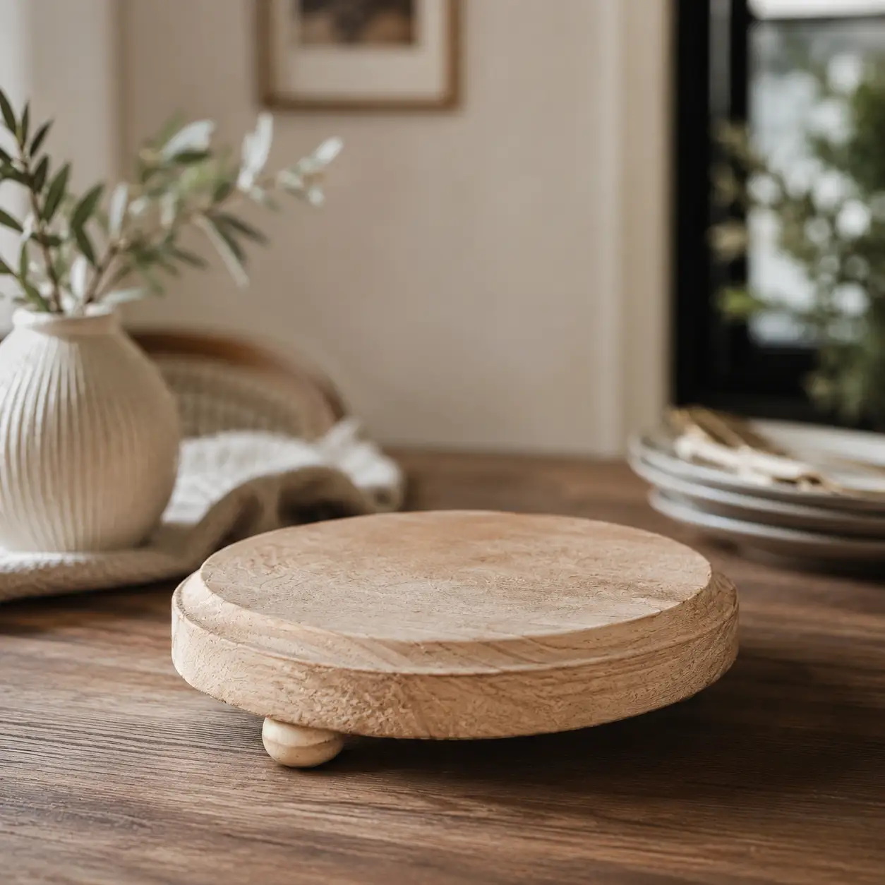 Rustic Round Wood Jewelry Tray on Pedestal by Gia Roma, decorative tray on Tampa Home & Garden Store