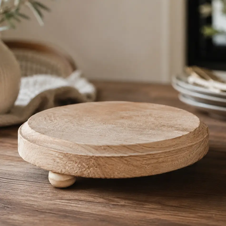 Rustic round wood jewelry tray on pedestal by Gia Roma decorative tray on Tampa Home & Garden Store