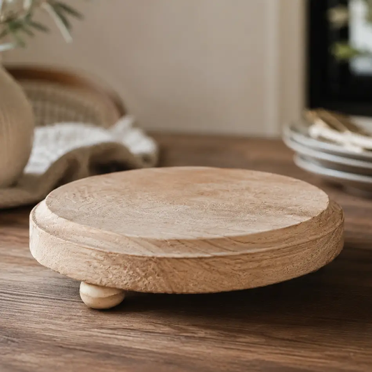 Rustic round wood jewelry tray on pedestal by Gia Roma decorative tray on Tampa Home & Garden Store