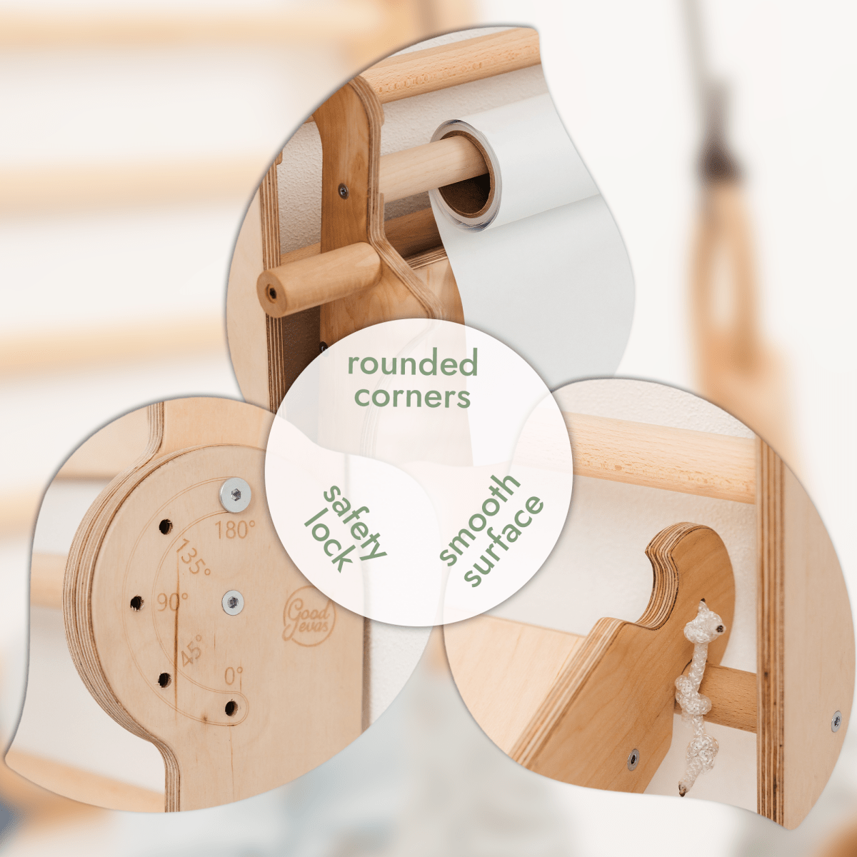 Wooden Swedish wall climbing ladder for children with natural wood and rounded corners Goodevas on Tampa Home & Garden Store