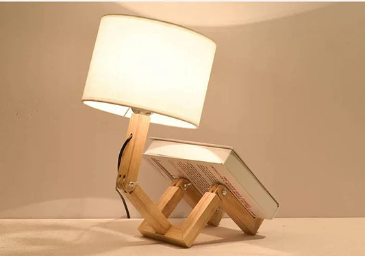 Adjustable Wooden Robot Table Lamp E27 Bedside Light with - Tampa Home & Garden Store