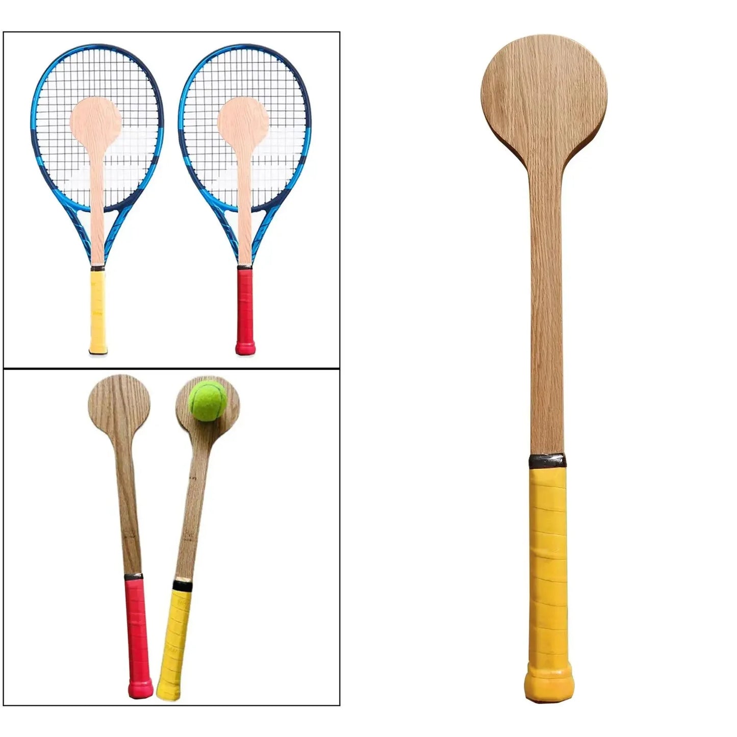 Tennis Swing Trainer: two wooden practice rackets and a wooden paddle by EstaliosFit on Tampa Home & Garden Store
