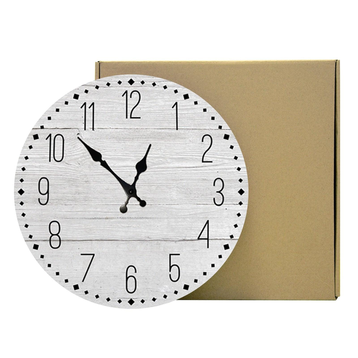Stevvex Wooden Wall Clock 10 Inch Whitewashed Wood Silent Non ticking Quartz Battery Operated on Tampa Home & Garden Store