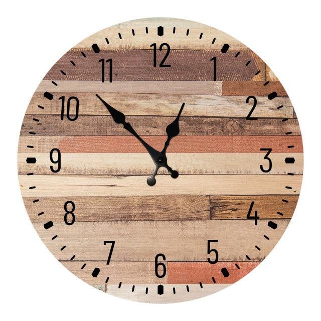 Stevvex wooden wall clock 10 inch plank design, silent non ticking quartz battery operated on Tampa Home & Garden Store