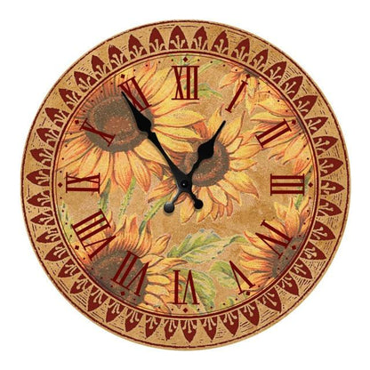 Wooden 10 inch wall clock with sunflower art, silent quartz movement Stevvex on Tampa Home & Garden Store