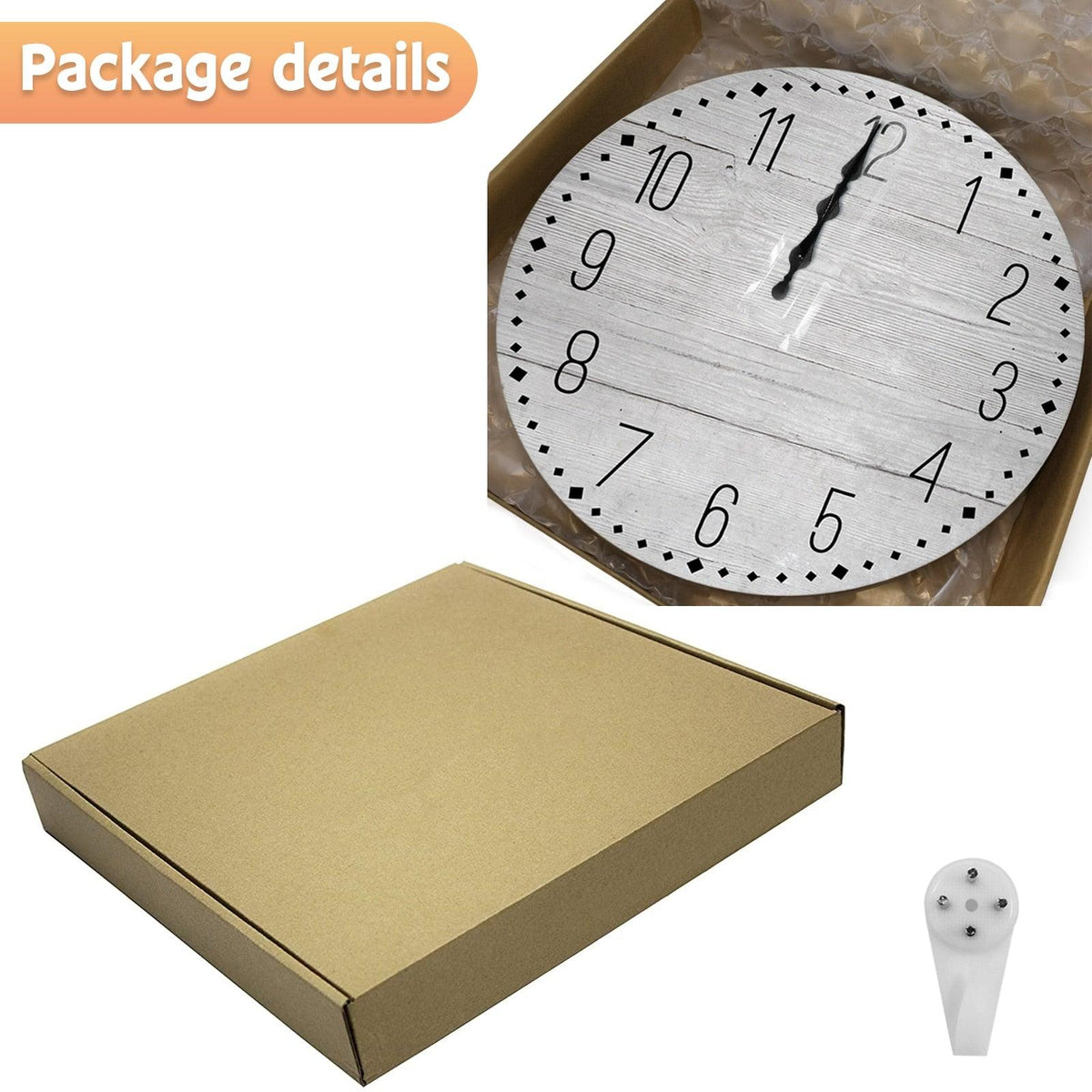 Stevvex Wooden Wall Clock 10 Inch Silent Non-Ticking whitewashed wood face with black numerals on Tampa Home & Garden Store