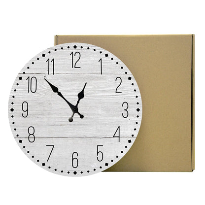 Stevvex 10 inch wooden wall clock with whitewashed rustic face and black hands silent quartz on Tampa Home & Garden Store