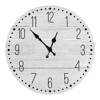 Stevvex 10in wooden wall clock, rustic whitewashed finish, silent non ticking quartz movement on Tampa Home & Garden Store