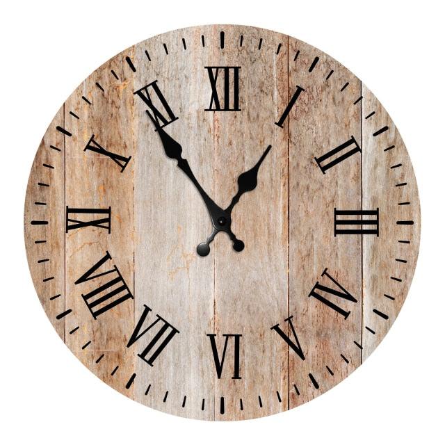 Stevvex 10-inch wooden wall clock rustic with Roman numerals, battery-operated silent quartz on Tampa Home & Garden Store