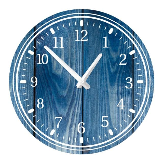 Wooden Wall Clock 10 Inch blue rustic round with white numerals and hands Stevvex on Tampa Home & Garden Store
