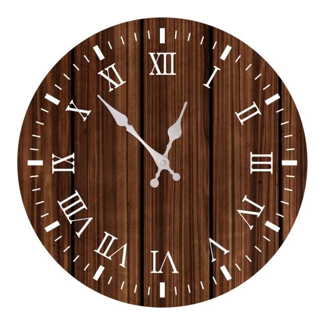Stevvex wooden wall clock 10 inch brown with white Roman numerals silent quartz movement on Tampa Home & Garden Store
