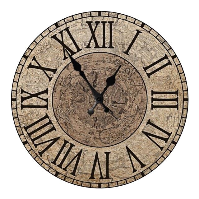 Wooden 10-inch wall clock with rustic, Roman numerals, silent quartz, Stevvex STCC356FGG on Tampa Home & Garden Store
