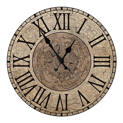 Wooden 10-inch wall clock with rustic, Roman numerals, silent quartz, Stevvex STCC356FGG on Tampa Home & Garden Store