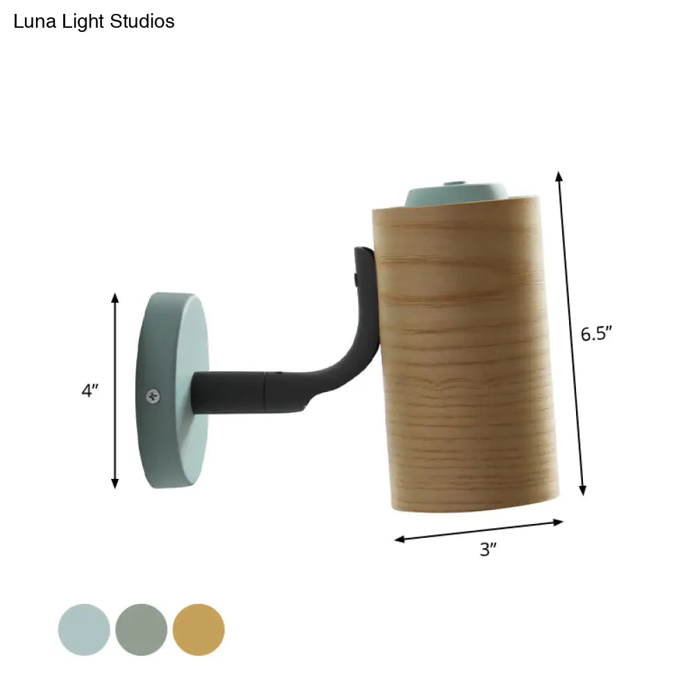 Aplique de pared de madera con forma de macaron - Lámpara de tubo de 1 cabeza en amarillo/verde/azul para baño