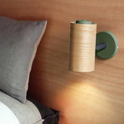 Aplique de pared de madera con forma de macaron - Lámpara de tubo de 1 cabeza en amarillo/verde/azul para baño