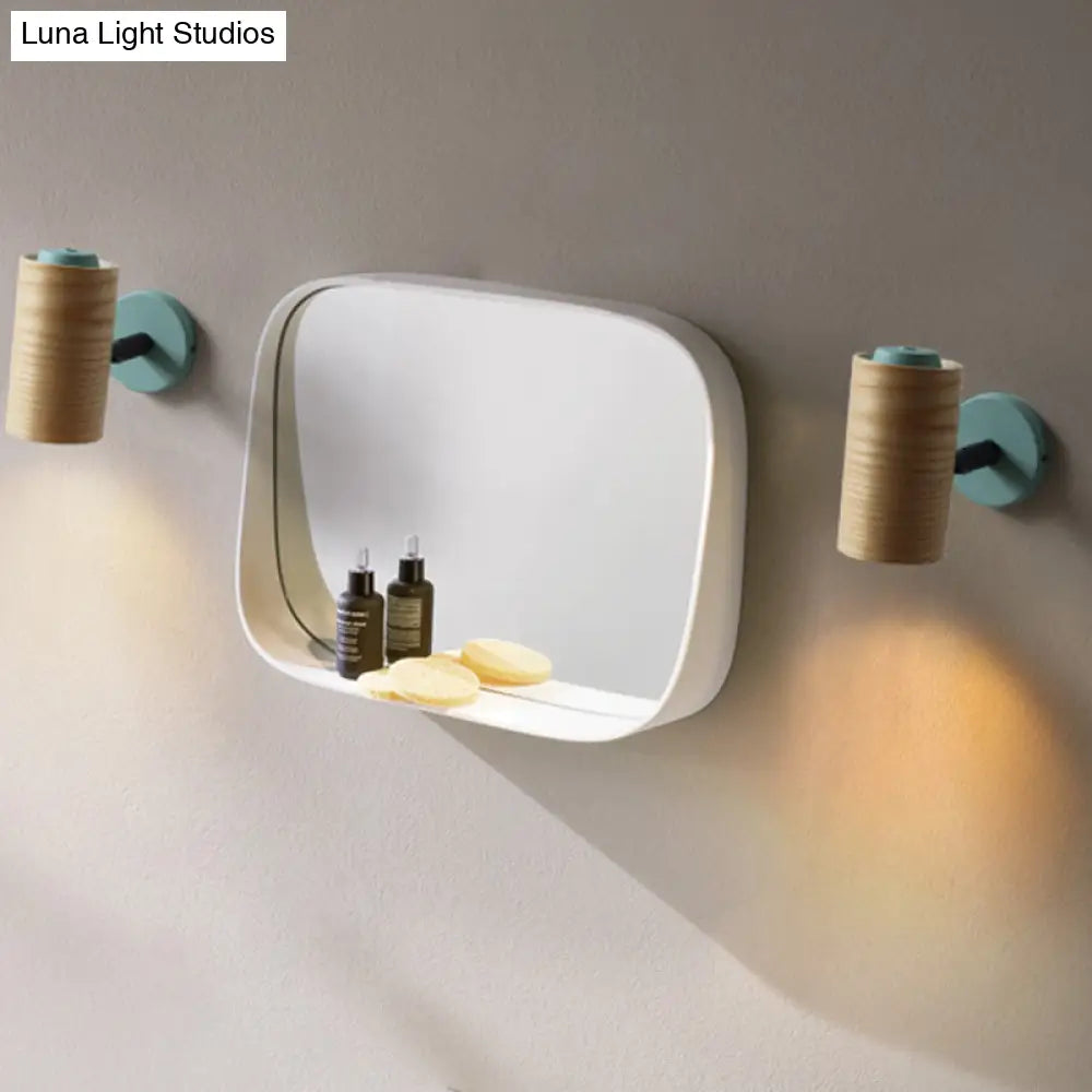 Aplique de pared de madera con forma de macaron - Lámpara de tubo de 1 cabeza en amarillo/verde/azul para baño