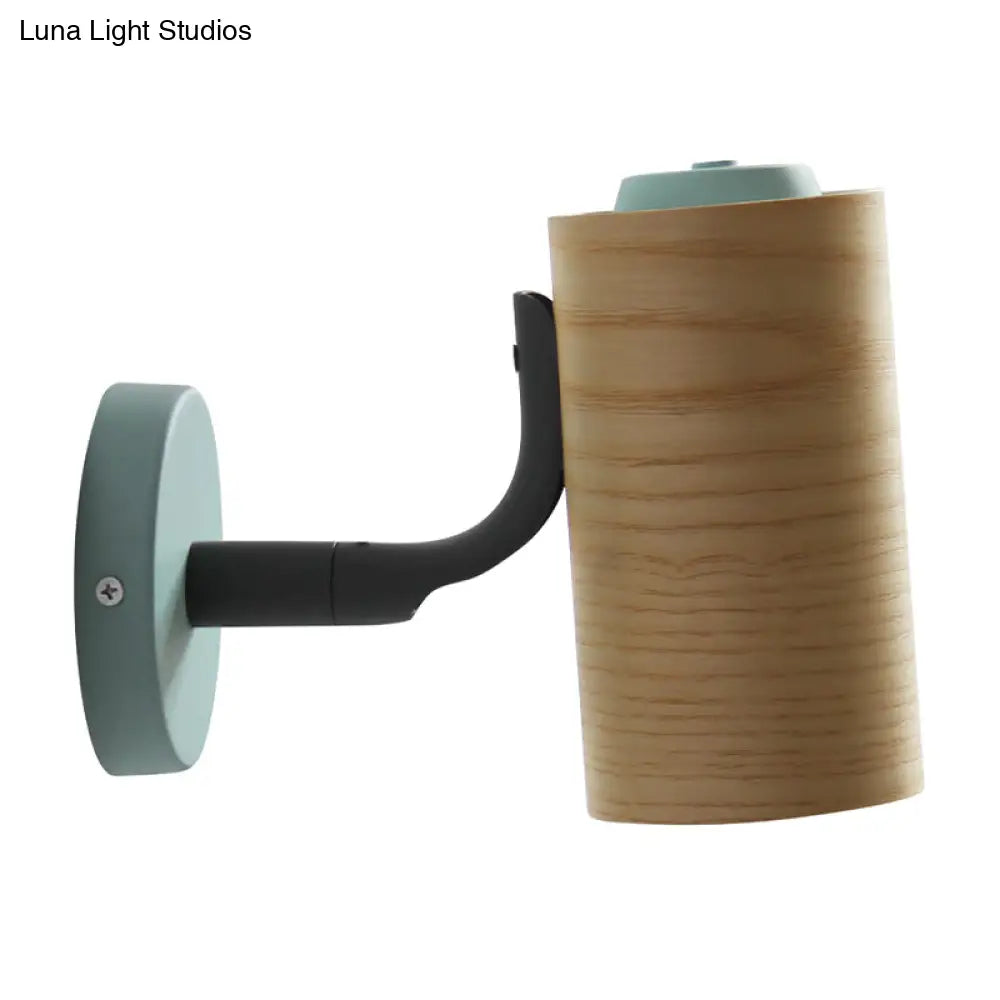 Aplique de pared de madera con forma de macaron - Lámpara de tubo de 1 cabeza en amarillo/verde/azul para baño