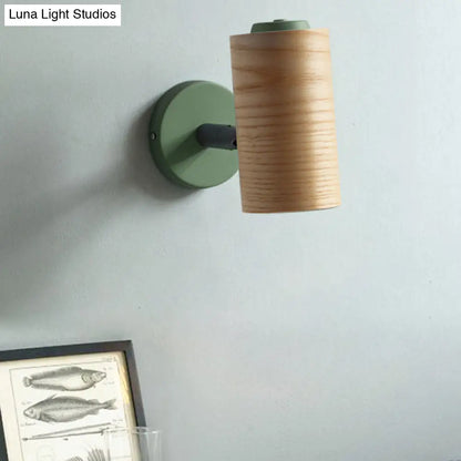 Aplique de pared de madera con forma de macaron - Lámpara de tubo de 1 cabeza en amarillo/verde/azul para baño