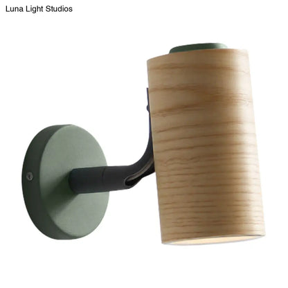 Aplique de pared de madera con forma de macaron - Lámpara de tubo de 1 cabeza en amarillo/verde/azul para baño