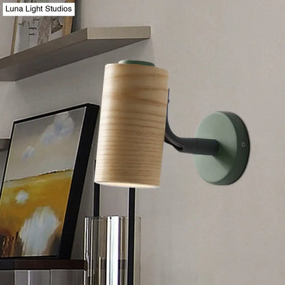 Aplique de pared de madera con forma de macaron - Lámpara de tubo de 1 cabeza en amarillo/verde/azul para baño