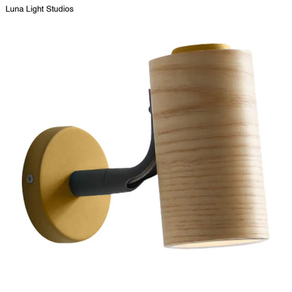 Aplique de pared de madera con forma de macaron - Lámpara de tubo de 1 cabeza en amarillo/verde/azul para baño