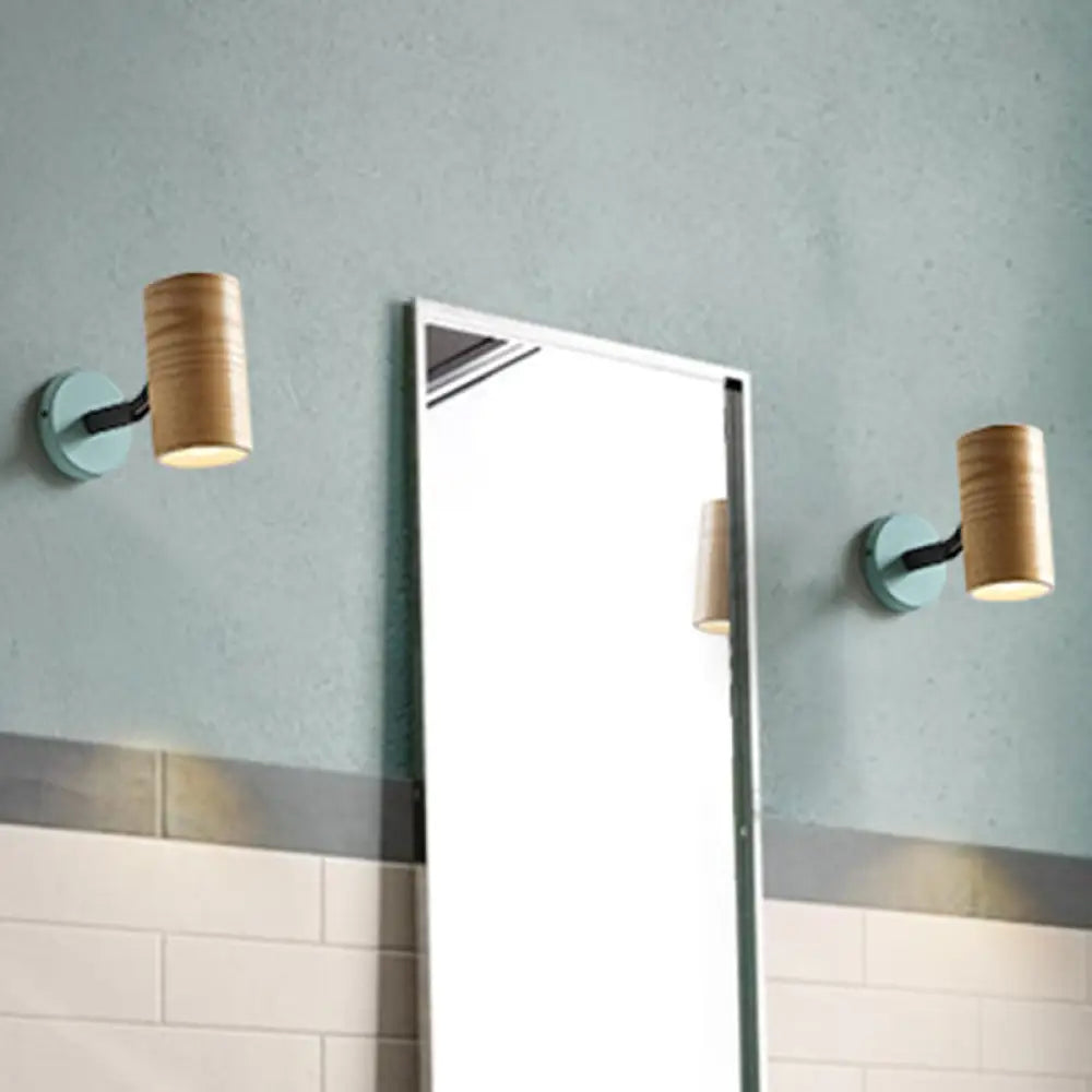 Aplique de pared de madera con forma de macaron - Lámpara de tubo de 1 cabeza en amarillo/verde/azul para baño