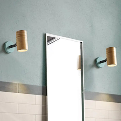 Aplique de pared de madera con forma de macaron - Lámpara de tubo de 1 cabeza en amarillo/verde/azul para baño