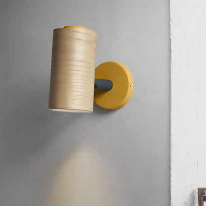 Aplique de pared de madera con forma de macaron - Lámpara de tubo de 1 cabeza en amarillo/verde/azul para baño