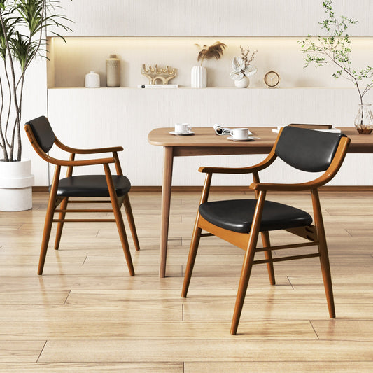 Juego de 2 sillas de comedor de madera con asiento y respaldo acolchados - Negro