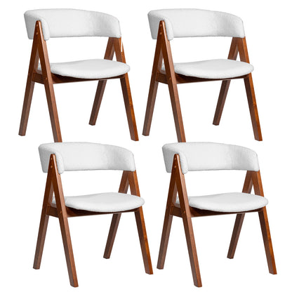 Wooden Dining Chair Set of 4 Mid-Century Modern Sherpa Upholstered Kitchen Dining Room Chairs