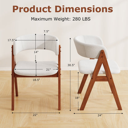 Wooden Dining Chair Set of 4 Mid-Century Modern Sherpa Upholstered Kitchen Dining Room Chairs